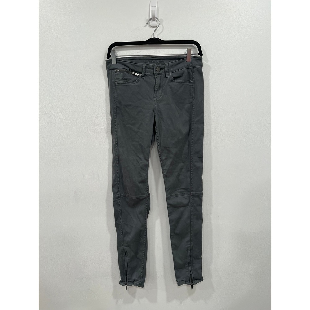 Calvin Klein Jeans Womens SZ 4 Gray Moto Skinny Zipper Ankle Pants W28 L28